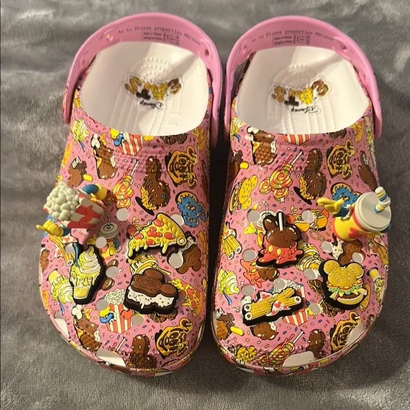 Disney Snacks Pink Crocs with Fun Food Charms